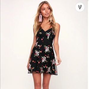 Lulus Black Mesh Floral Embroidered Skater Dress
